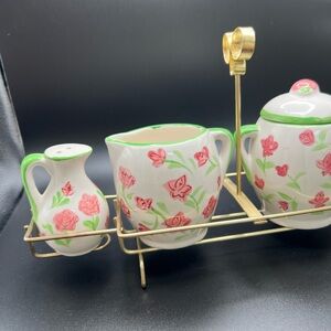 Vintage Japan Ceramic Serving Set The 5 piece set includes - 1 - Brass Caddy 1 -